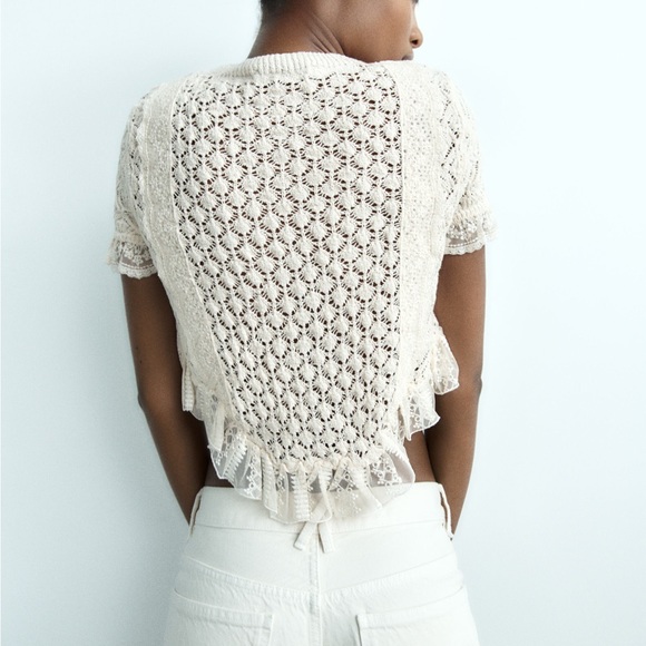 Zara lace crochet sweater top blouse ruffled bohemian - Picture 5 of 9